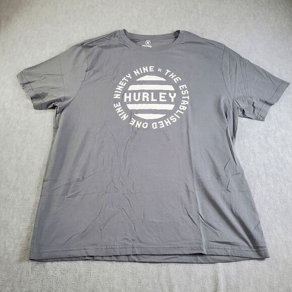 Hurley Shirt Mens XXL Grey Graphic Spell Out Stretch Short Sleeve Pullover Tee - Picture 1 of 7